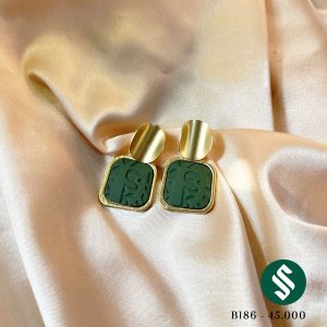 Khuyên tai mặt vuông đá nhám phong cách Hàn Quốc, chất liệu hợp kim và đá nhám màu xanh