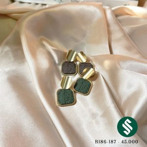 Khuyên tai mặt vuông đá nhám phong cách Hàn Quốc, chất liệu hợp kim và đá nhám B186 và B187