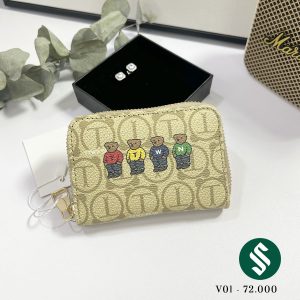 Ví mini cầm tay đựng thẻ hình gấu dễ thương với chất liệu da nhân tạo, khóa kéo chắc chắn V01