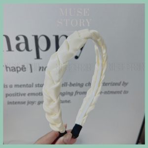 Băng đô vải đan bím tóc màu trắng đơn sắc