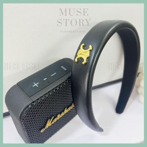 Bờm da tag Celine ánh vàng đồng, không nặng đầu