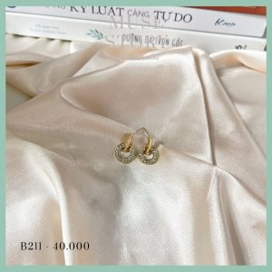 Khuyên tai vòng tròn mặt đá lấp lánh B211