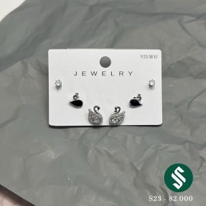 Set 03 đôi khuyên tai thiên nga với chất liệu bạc 925 bền đẹp