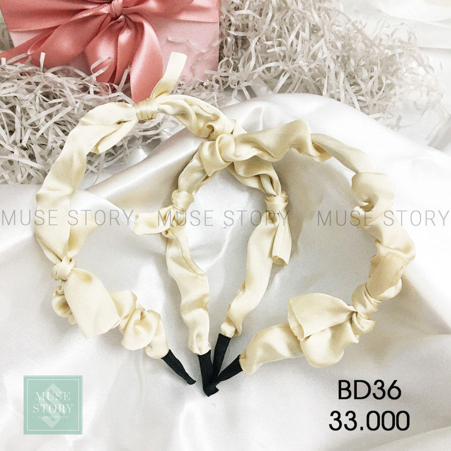 Băng đô vải satin nơ dễ thương màu nude