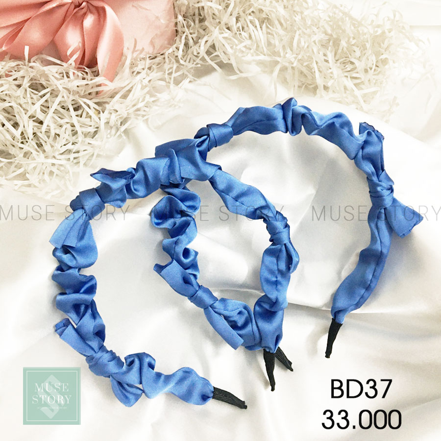 Băng đô vải satin nơ dễ thương màu xanh