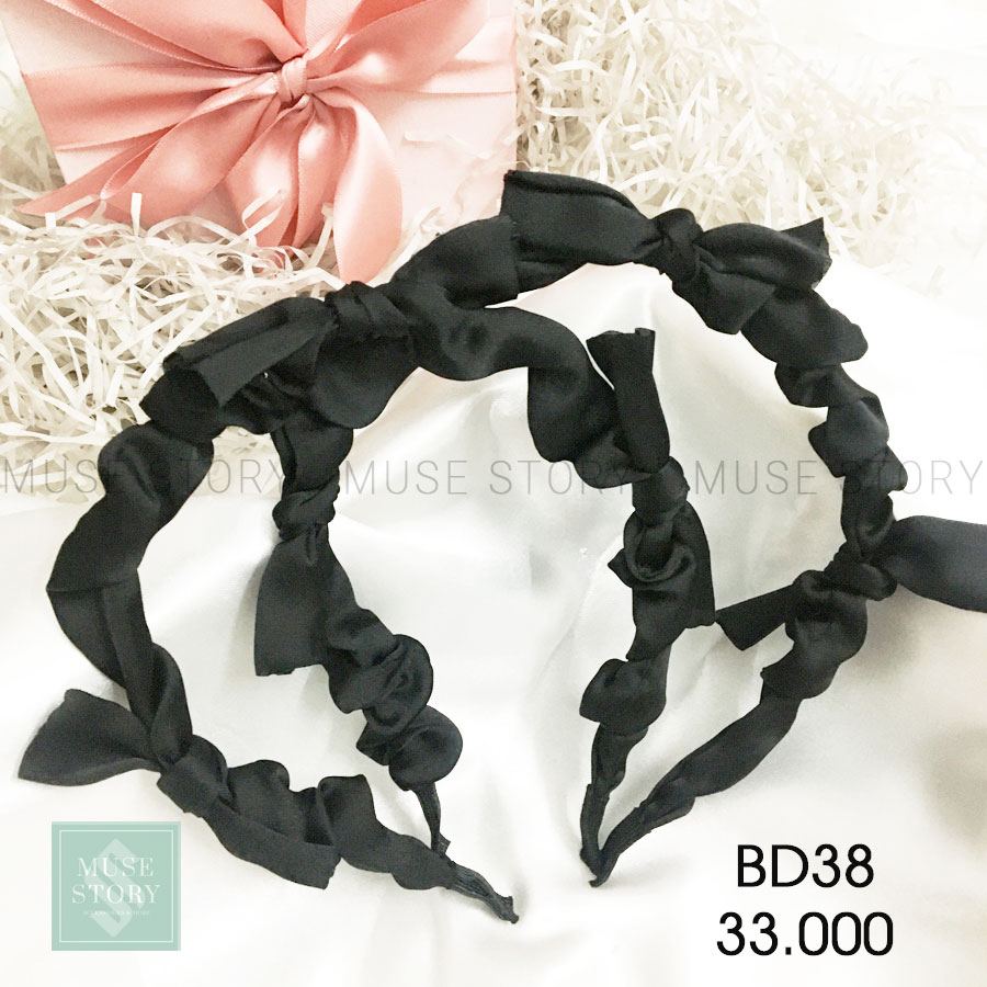 Băng đô vải satin nơ dễ thương màu đen