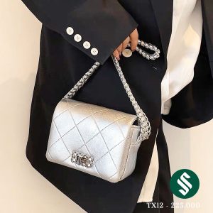 Túi trám da, dây xích bạc to thời trang mau bạc