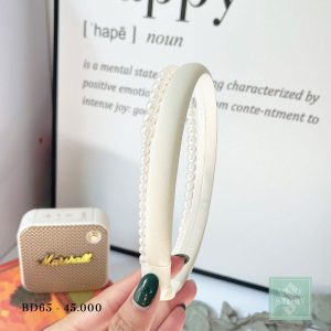 Băng đô đôi vòng trơn và vòng ngọc hot trend màu trắng