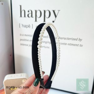 Băng đô đôi vòng trơn và vòng ngọc hot trend màu đen