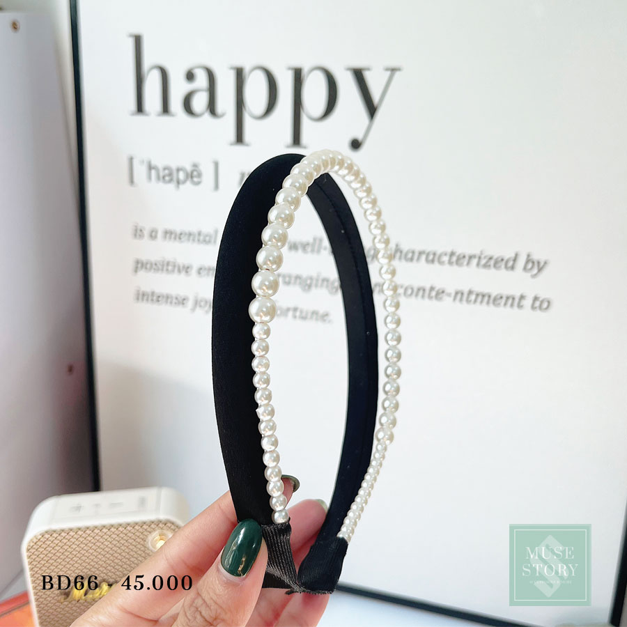 Băng đô đôi vòng trơn và vòng ngọc hot trend màu đen