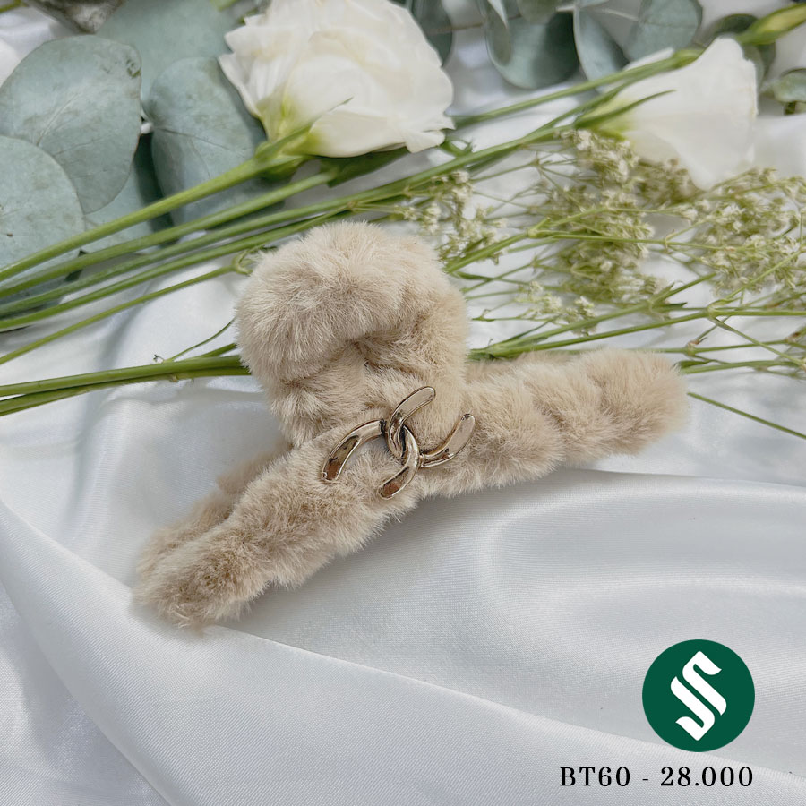 Kẹp búi tóc vải bông kết hợp tag vàng chữ X, màu nâu