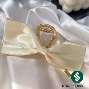 Kẹp búi tóc vải nơ to xinh xắn, nơ trắng kem