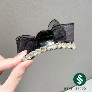 Kẹp tóc vải nơ và hàng đá lấp lánh dễ thương, sự kết hợp không đối xứng giữa một bên nơ và hàng đá đặc biệt bt63