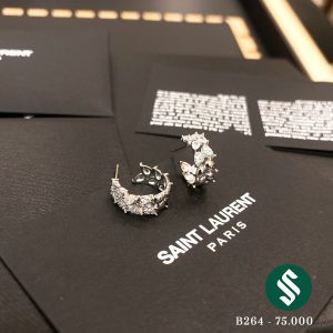 Khuyên tai vòng họa tiết chiếc lá nhẹ nhàng đơn giản với các hạt đá bling bling đính xen kẽ B264