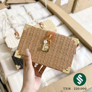 Túi cói hộp mini ổ khoá xinh cực, màu nâu