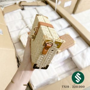 Túi cói hộp mini ổ khoá xinh cực màu be đẹo hết nâc