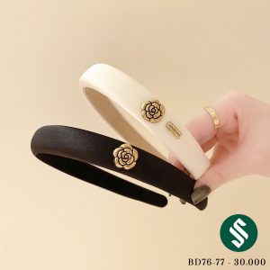 Băng đô hoa trà vải mềm mịn 2 màu đen trắng