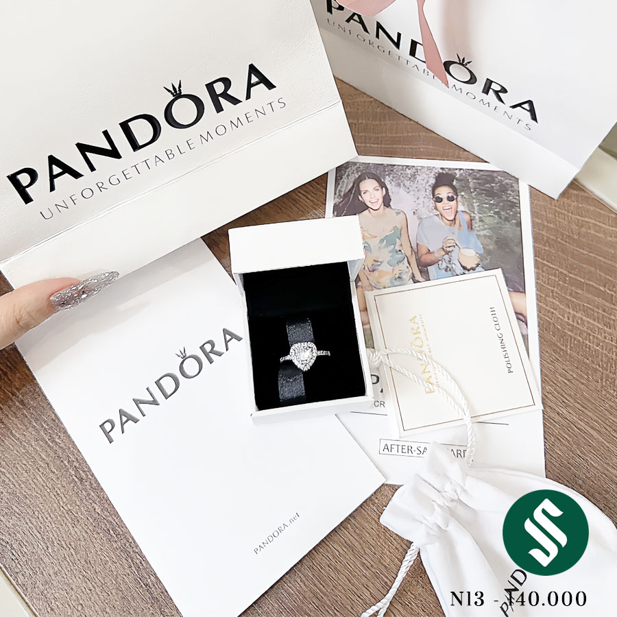 Nhẫn Pandora trái tim bạc full box
