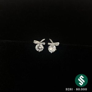 Khuyên bạc nơ mặt đá tròn lấp lánh