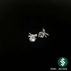 Khuyên bạc nơ mặt đá tròn nơ cách điệu dễ thương