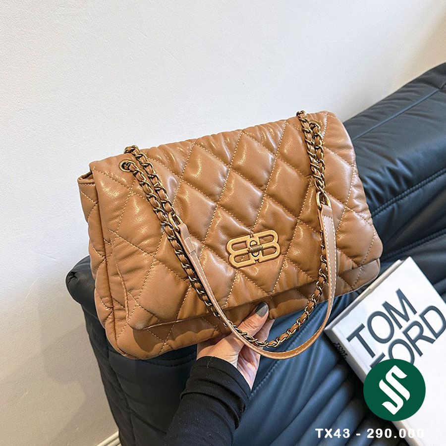 Túi ô trám khóa BB màu nâu nhạt form đẹp