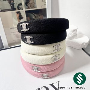 Băng đô vải bố mịn tag đính đá trắng đen và hồng