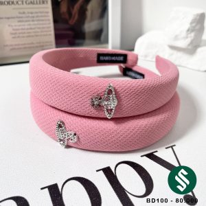 Băng đô vải tag địa cầu đính đá màu hồng đất