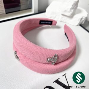 Băng đô vải tag địa cầu đính đá màu hồng đất nhẹ nhàng