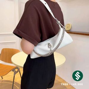 Túi kẹp nách da nhăn phối xích thời trang