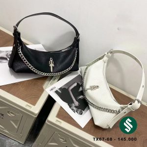 Túi kẹp nách da nhăn phối xích xinh xắn