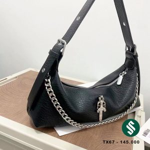 Túi kẹp nách da nhăn phối xích thanh gươm bạc