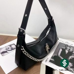 Túi kẹp nách da nhăn phối xích màu đen