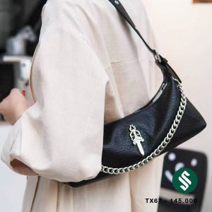 Túi kẹp nách da nhăn phối xích đeo vai