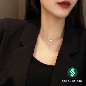 Dây chuyền dây kép mặt đá tròn và thanh chữ nhật thanh lịch thời thượng