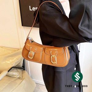 túi kẹp nách dáng bầu 2 túi nắp gập thời trang màu nâu